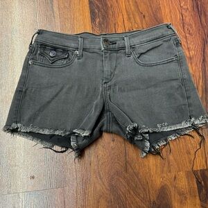 True Religion Keira Low Rise Distressed Black Denim Shorts Size 26